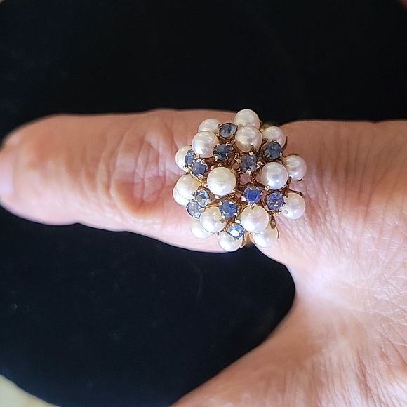 Sapphire with Pearl Princess Harem 14k Gold Ring - Picture 5 of 8